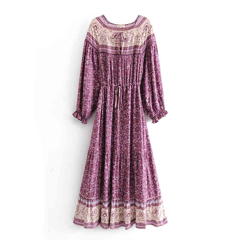 Chu Sau beauty Fashion Boho Style Floral Printed Maxi Dress Women Holiday Chic Lady's Sashes Dresses Female Beautiful Beachwear 210508