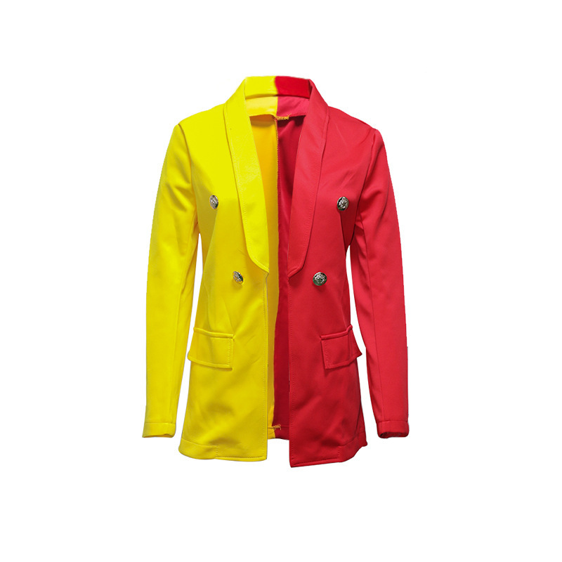 Women Blazer Patchwork Suit Double Breasted Long Sleeve Ladies Coat Fashion Women's Slim Jacket Spring 210524