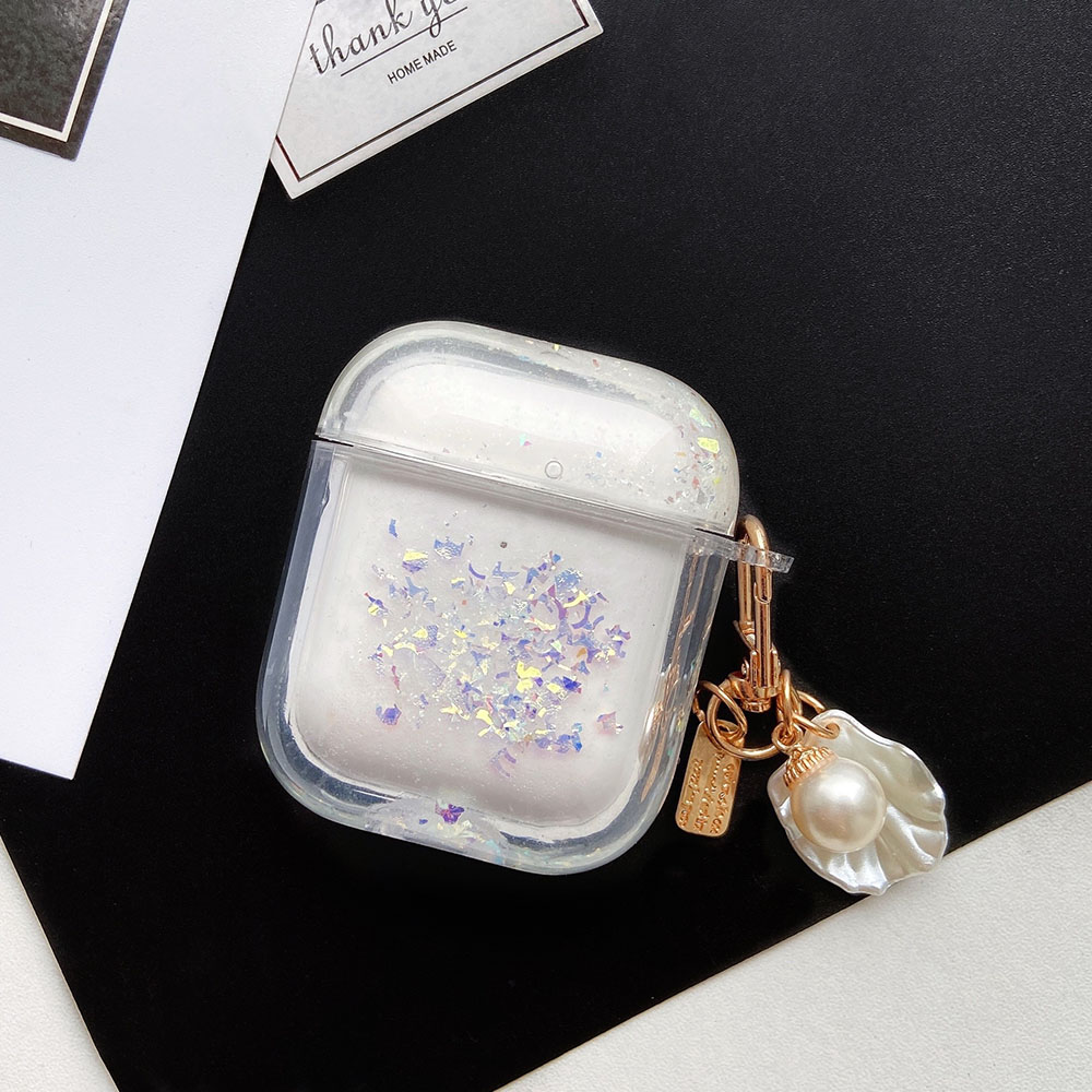 Quicksand Case For AirPods Pro Clear Earphone Case with Pearl KeyChain Cute Liquid Protective Cover for AirPod 2 3 King Ring Air P