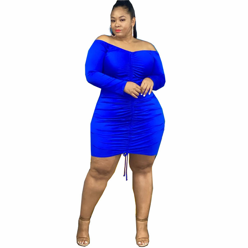 African plus size women's fashion long-sleeved one-neck drawstring dress autumn and winter models European American sexy party dresses, Blue
African plus size women's fashion long-sleeved one-neck drawstring dress autumn and winter models European American sexy party dresses, Blue