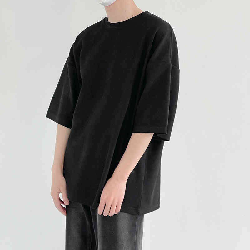 IEFB Solid Color Half Sleeve Men's Loose Round Neck White T-shirt Summer Casual Simple Tops Basic Korean Trend Clothing 210524