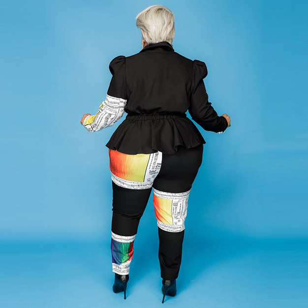 4xl 5xl Plus Size 2 Pieces Sets Womens Outfits Color Block Tops & Pencil Pants Fashion Elegant Clothes Two Matching 210510