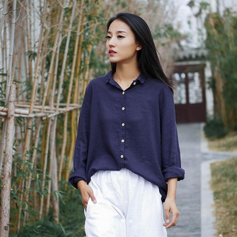 Johnature Autumn Winter Retro Turn-down Collar All-match Shirt Solid Color Cotton Linen Simple Comfortable Women Blouse 210521, Navy blue
Johnature Autumn Winter Retro Turn-down Collar All-match Shirt Solid Color Cotton Linen Simple Comfortable Women Blouse 210521, Navy blue