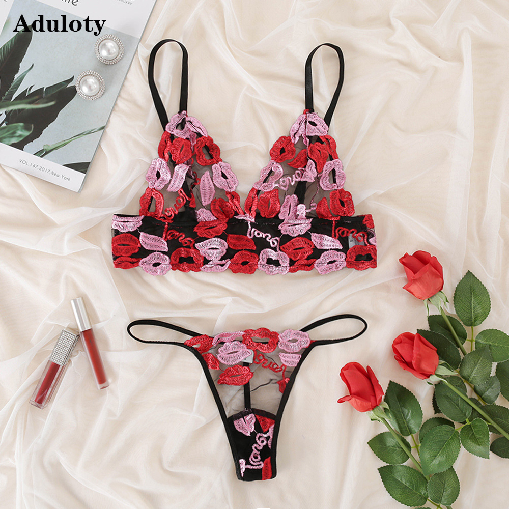 Aduloty Hot New Womens Underwear Set Lace Sexy Flame Red Lips Pattern Erotic Lingerie Mesh See-through Seductive Bra Thong Set
Aduloty Hot New Womens Underwear Set Lace Sexy Flame Red Lips Pattern Erotic Lingerie Mesh See-through Seductive Bra Thong Set