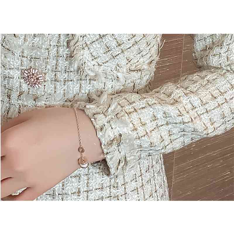 Runway Dress Women Winter Long Sleeve Beading Plaid Straight Tweed Woolen Vestidos 210520