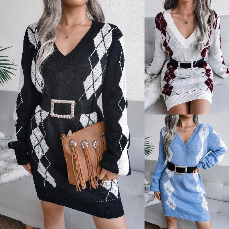 Casual Dresses Oversized Preppy Style Dress 2022 Spring Winter Knitted For Women V-neck Argyle Sweater Vestidos 18130, Black;gray
Casual Dresses Oversized Preppy Style Dress 2022 Spring Winter Knitted For Women V-neck Argyle Sweater Vestidos 18130, Black;gray