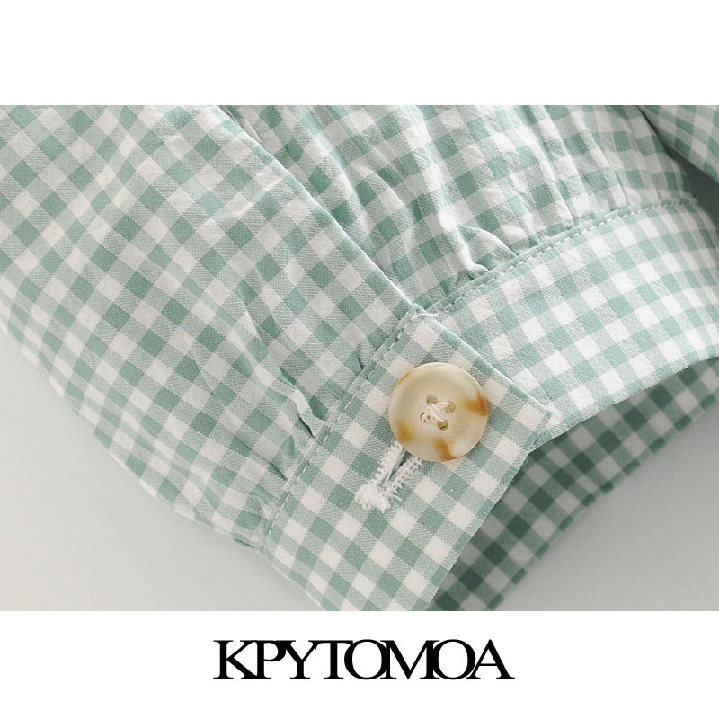 Women Chic Fashion Double Breasted Plaid Mini Dress Puff Sleeves Office Wear Female Dresses Vestidos Mujer 210420