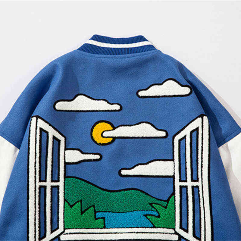 Baseball Jacket Mens Hip Hop Harajuku Streetwear Letter Embroidery Casual Cotton College Bomber Fashion Men Clothing 211110