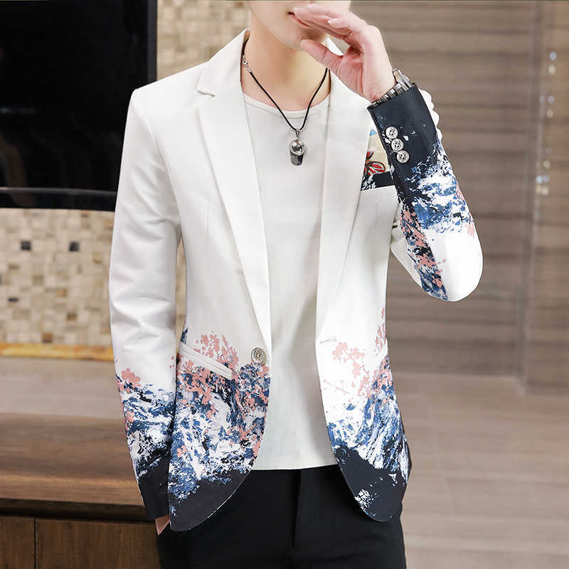 Gradient Floral Blazers Men Fashion Casual Wedding Blazer Business Social Suit Jackets Office Dress Coat Costume Male Clothing 210527