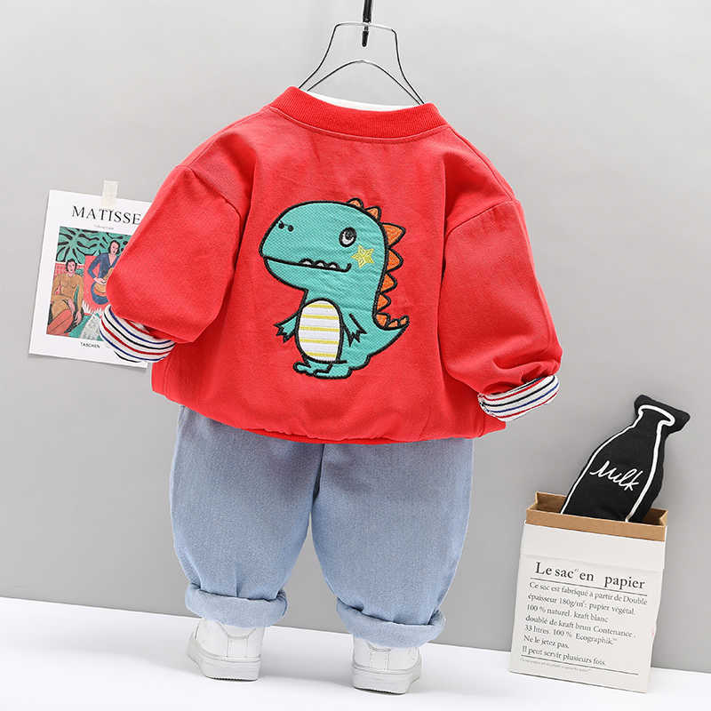 0-5 years Spring Boy Clothing Set Casual Fashion CartoonCoat+T-shirt+Pant Kid Children Baby Toddler 210615