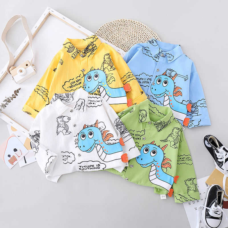 Baby Boy Shirts Summer born Boys printe dinosaur Casual Long Sleeve Tops Infant Clothing for Bebes top tees 210713