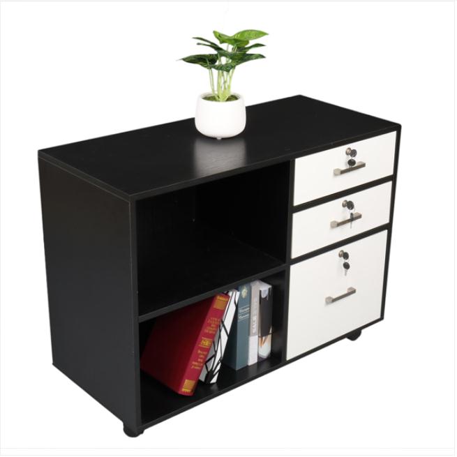 Bedroom Furniture FCH Wood File Cabinet 3 Drawer and 2 Open Shelves Office Storage with Wheel Printer Stand, 35.5"L x 15.7"W x 26"H