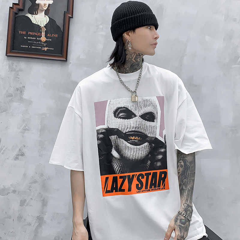 Oversize Hip Hop T Shirt Men Streetwear Harajuku Masked Man Print Tshirt Short Sleeve Cotton Casual T-Shirt Black Plus Size 210329