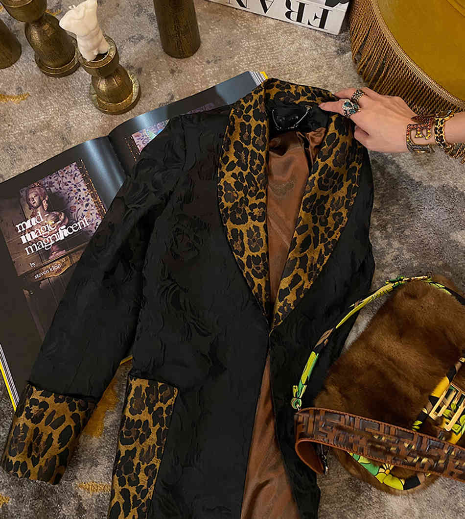 Summer Suit High Quality Leopard Print Lapel Belt Blazer + Jacquard Long Two-Piece Pants Sexy Office Lady Set 210525