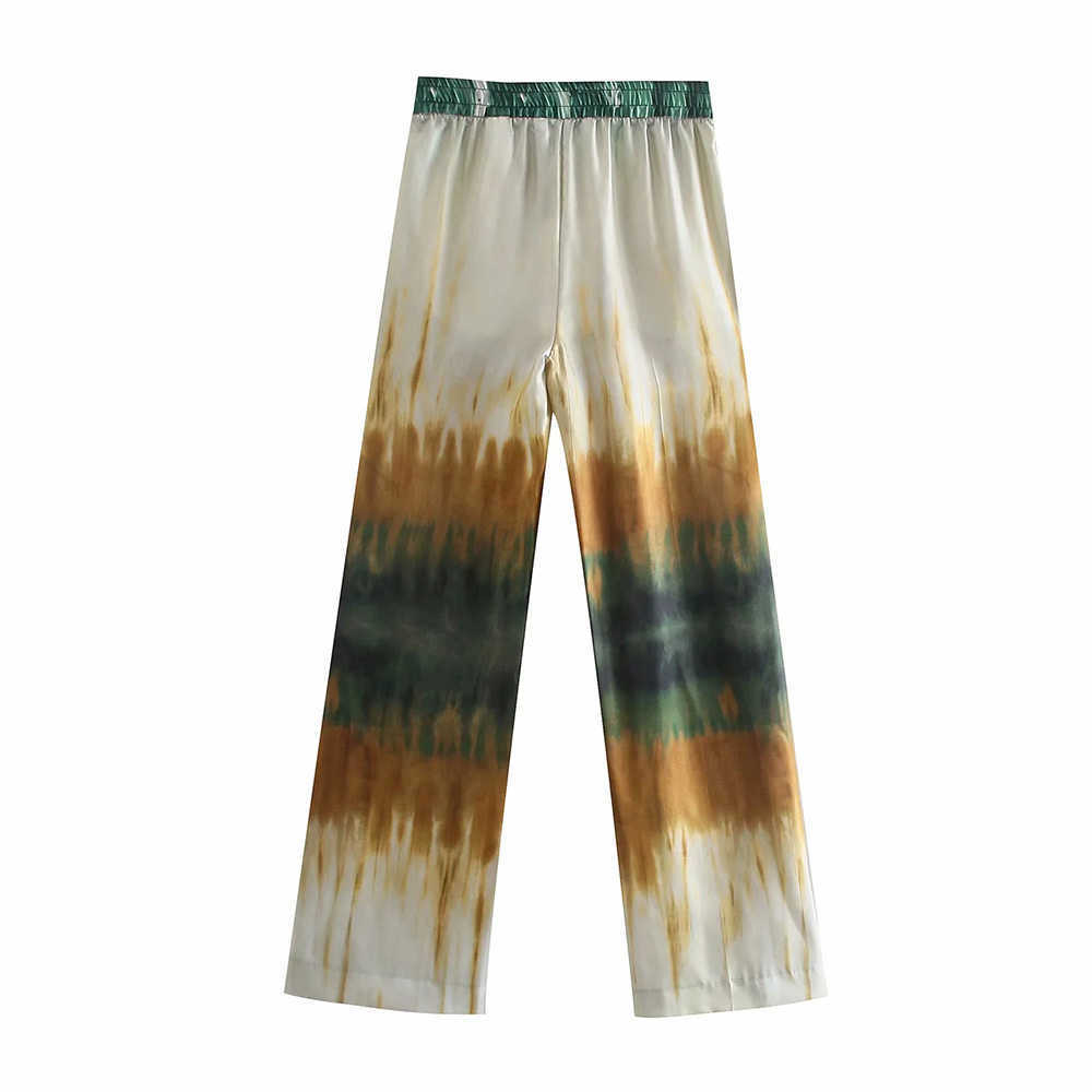 XEASY Summer Women Vintage Two-Piece Set Tie Dye Single-Breasted Shirt Elastic High Waist Casual Trousers Pants 210930