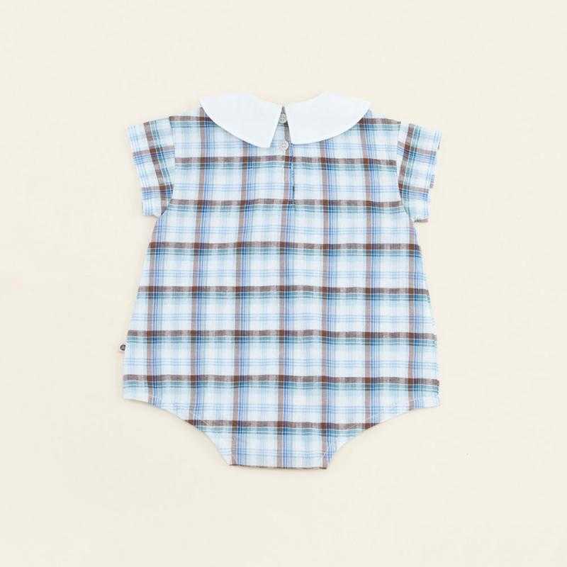 Baby Boy Boutique Clothing Infant Plaid Romper born Cotton Peter Pan Collar Jumpsuit Spain Birthday Baptism Bodysuits 210615