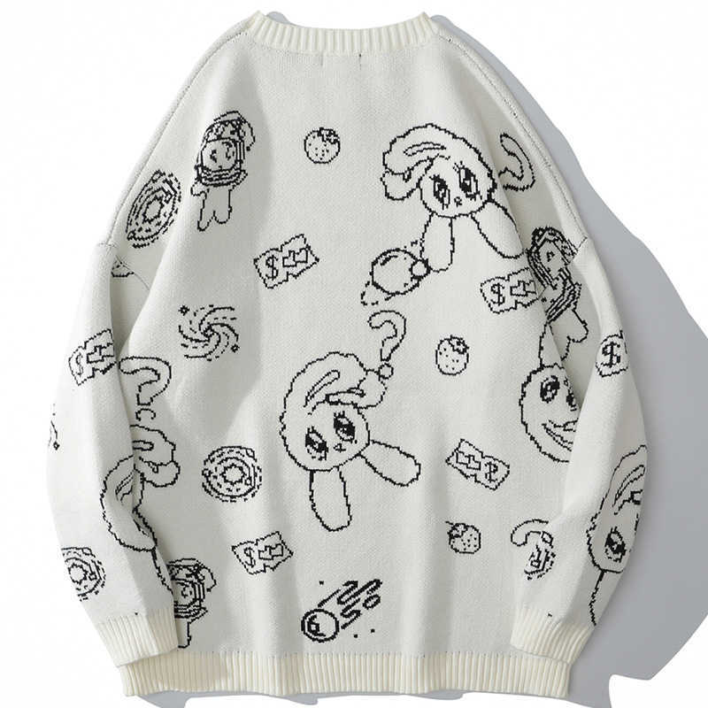 Aolamegs Men Sweater Cartoon Cute Rabbit Strawberry knitted Pullover Sweaters Couple O-Neck Casual Soft College Style Streetwear 210818