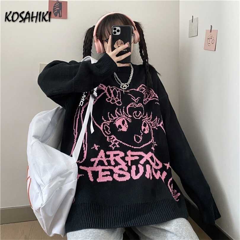 KOSAHIKI Japanese Cartoon Jumper Women Sweaters Harajuku Streetwear Spring Pullovers Loose Fashion Casual Jerseys Mujer 211018, Black 
KOSAHIKI Japanese Cartoon Jumper Women Sweaters Harajuku Streetwear Spring Pullovers Loose Fashion Casual Jerseys Mujer 211018, Black