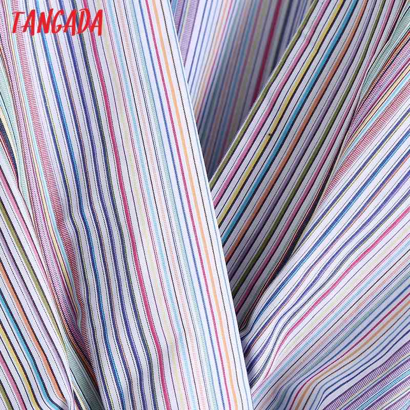 Women Fashion Striped Tunic Cropped Shirt Vintage V Neck Puff Sleeve Female Shirts Blusas Chic Tops BE524 210416