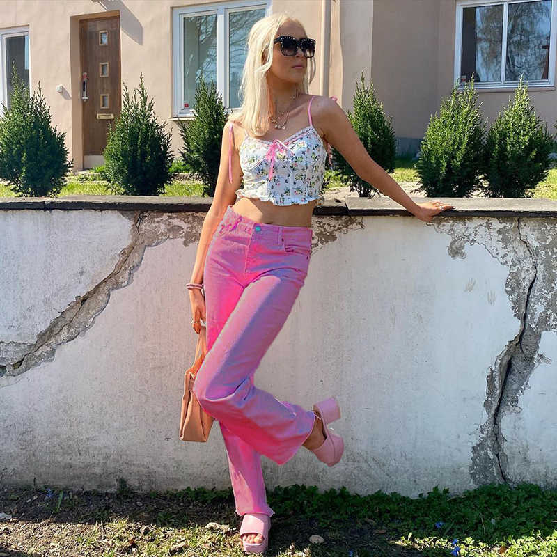 Yellow Wide Leg Straight Jeans Women Vintage Summer High Waist Mom Denim Pants Casual Trousers Cute Aesthetic Jeans Iamhotty H0908