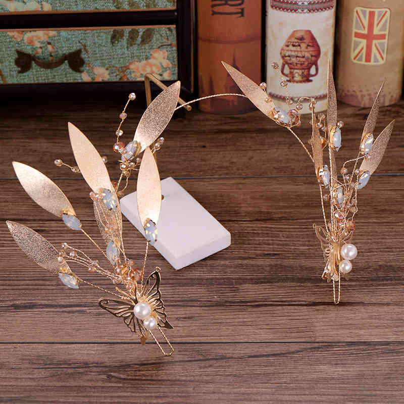 Wedding Hair Jewelry Accessories Tuan Ming Headdress Baroque Gold Leaf Hoop Selling Head Buckle Dress