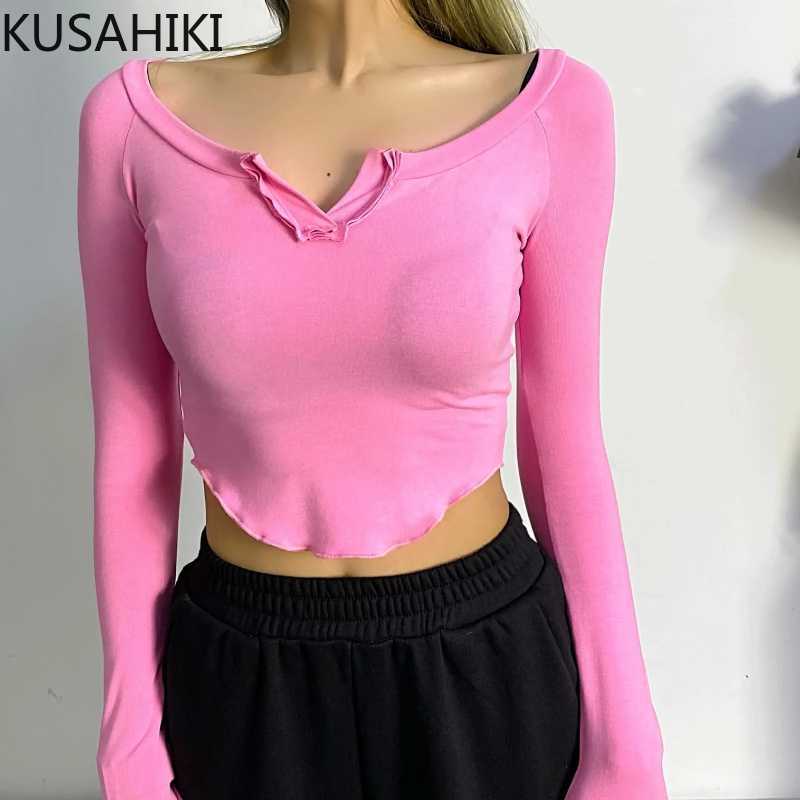 KUSAHIKI Sexy Slim Short Women Basic T Shirts Long Sleeve O-neck Korean Solid Graphic Tee Spring Tshirt Feminimo 6G912 210602, Green
KUSAHIKI Sexy Slim Short Women Basic T Shirts Long Sleeve O-neck Korean Solid Graphic Tee Spring Tshirt Feminimo 6G912 210602, Green