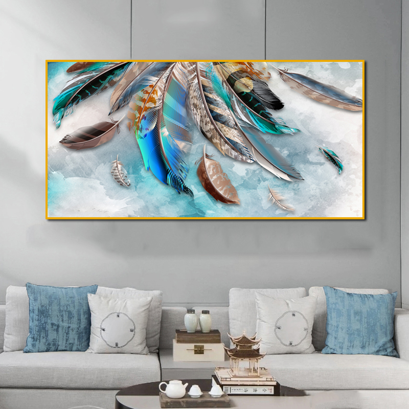 Golden Feather Posters Wall Art For Living Room Canvas Painting Abstract Pictures Entrance Home Decor Modern Decorative Prints