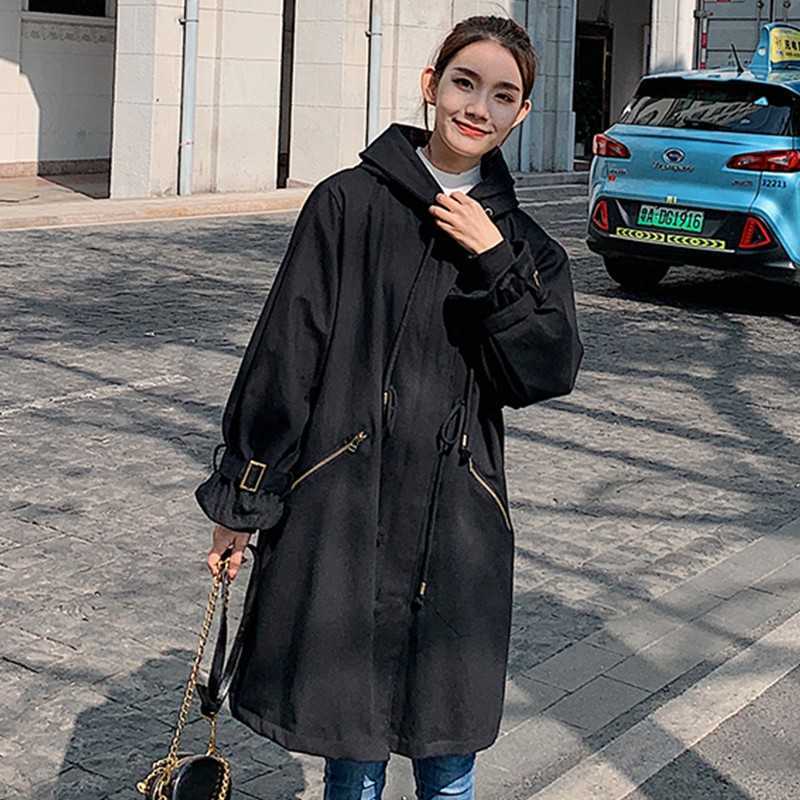 Genayooa Big Size Jacket And Coat For Women Sweet Candy Color Hooded Trench Femme Loose Long Sleeve Drawstring Windbreaker Chic 210527