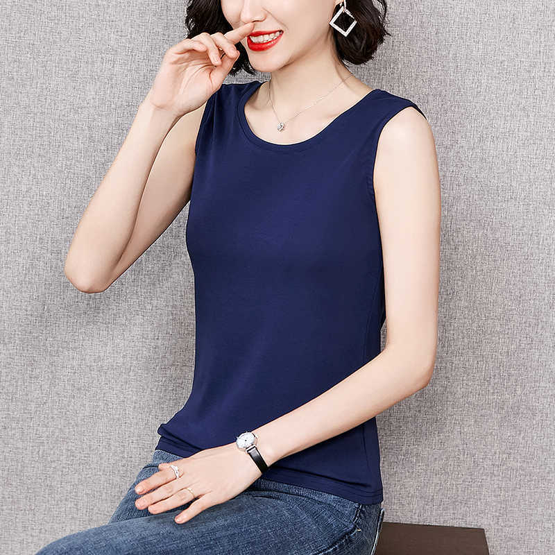 Korean Fashion Cotton Tops Women Tank Solid Tees Plus Size 3XL/4XL Summer Woman Sleeveless Stretch Tanks 210531