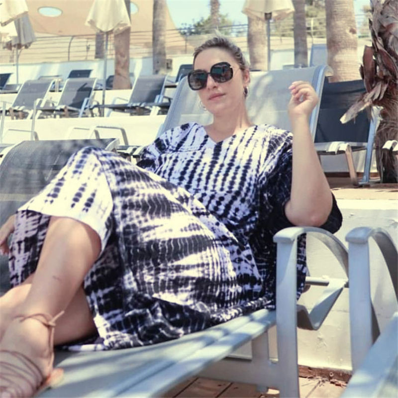 Bohemian Printed Summer Women Beachwear Kaftan Cover-ups Beach Dress Cotton Tunic Swim Wear Cover Up Robe de plage #Q969 210420