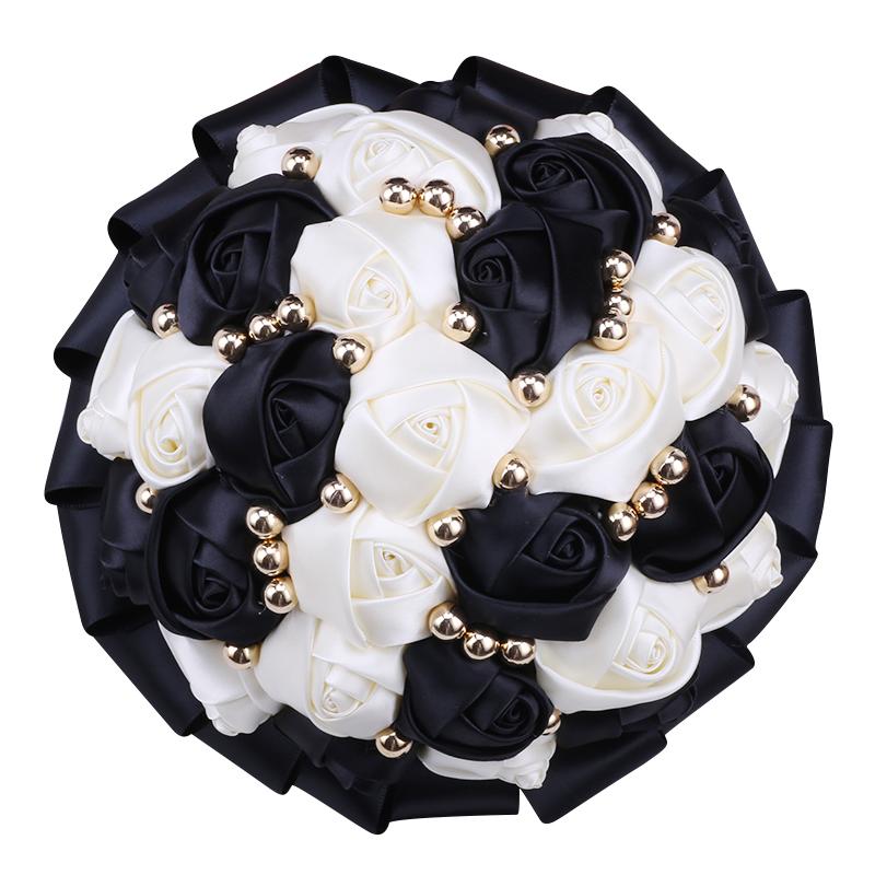 Golden Pearl Bride And Bbridesmaid Holding Bouquet Satin Rose Wedding Supplies W302 Decorative Flowers & Wreaths