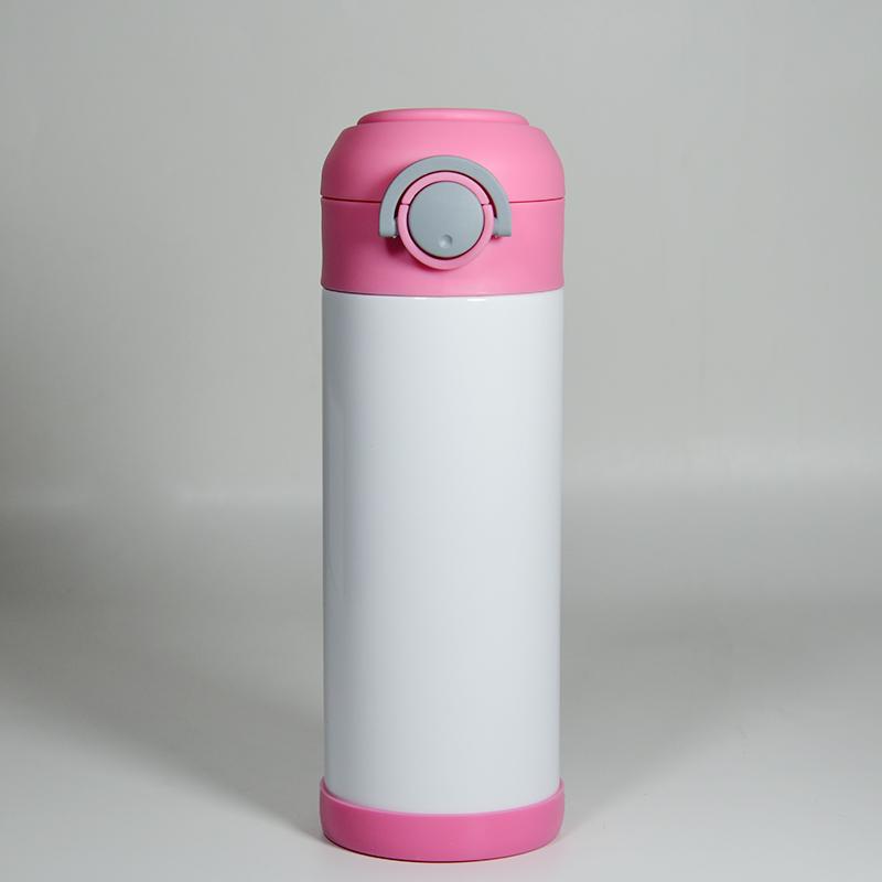 12oz Kids tumbler straight white blank sublimation Sippy Cups with flip top & silicone bottom One-click bounce cup for Children Student drinking water