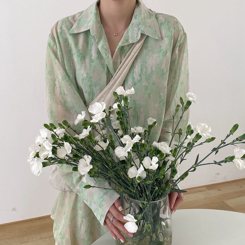 Thin Streetwear Printed Dying Chiffon Brief Sunscreen Outwear Elegance Loose Femme Gentle OL Casual Summer Shirts 210421