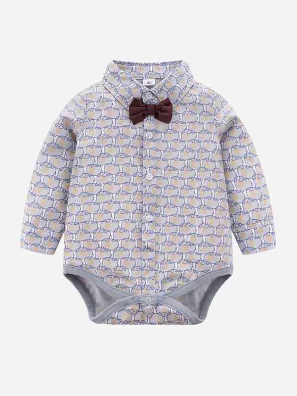 Baby Elephant Print Bow Front Bodysuit & Pinafore Pants SHE
