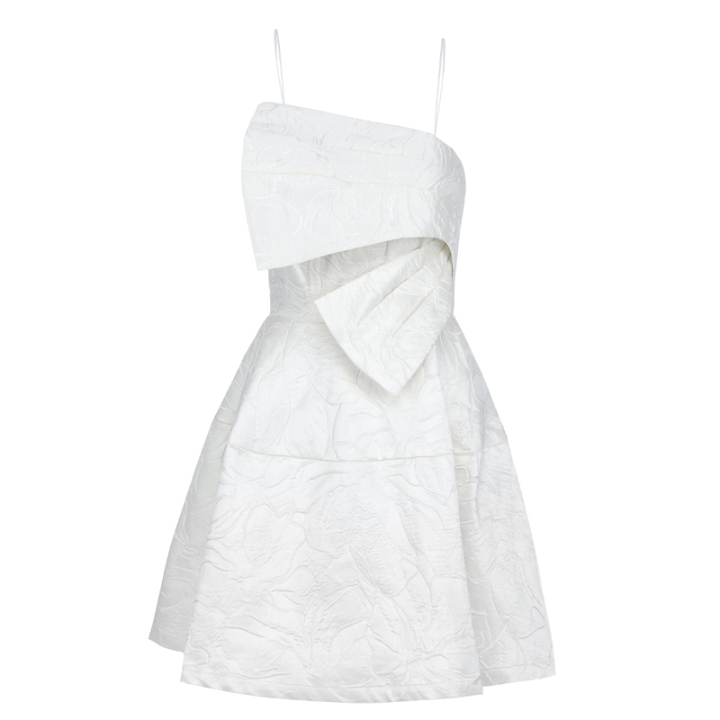 Women Ruffles Party Dress Summer Runway White Spaghetti Strap Jacquard Sexy Slim Mini Fashion Vestidos 210506