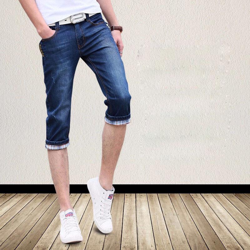 Summer 2021 Fashion Teenagers Cropped Jeans Men Korean Slim Denim Shorts Breeches Stretch Capric Pants Thin 3/4 Men's