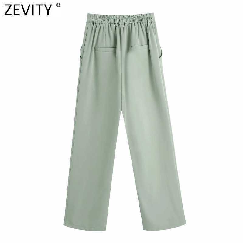 Zevity Women Simply Chic Solid Color Casual Slim Straight Pants Office Lady High Waist Zipper Fly Long Trousers Mujer P1018 210603
