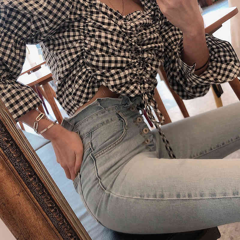 Autunm High Waist Jeans for Woman Pencil Streetwear Vintage Skinny Ruffles Cotton Women Denim Trousers 10403 210518