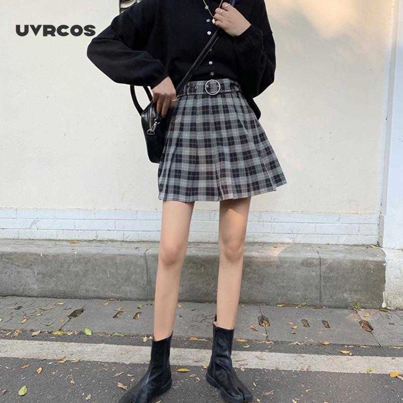 Plaid Pleated Mini Skirts Winter Autumn Women Skirts Gothic Streetwear High Waist Fashion Short Skirt 210712wtt