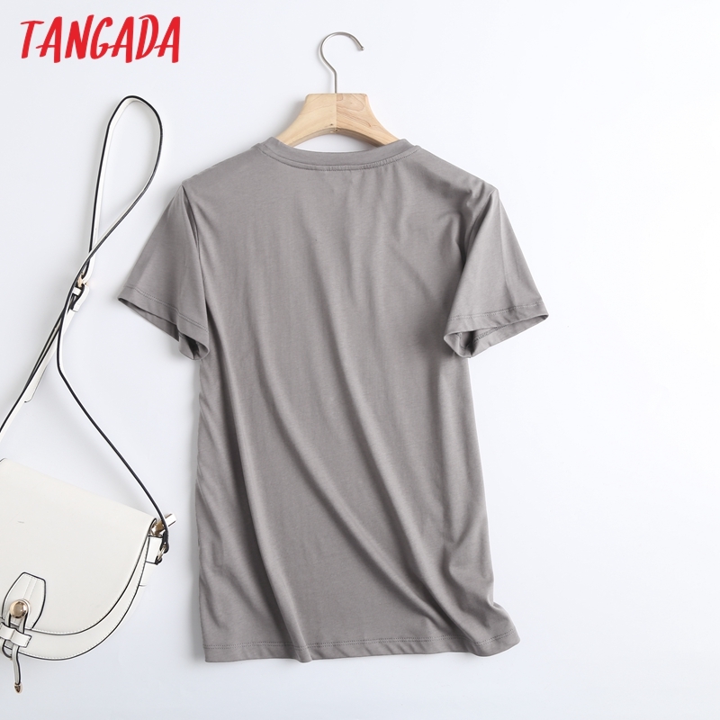 Women Gray Print Cotton T Short Sleeve O Neck Tees Ladies Casual Tee Shirt Street Wear Top 6D09 210416