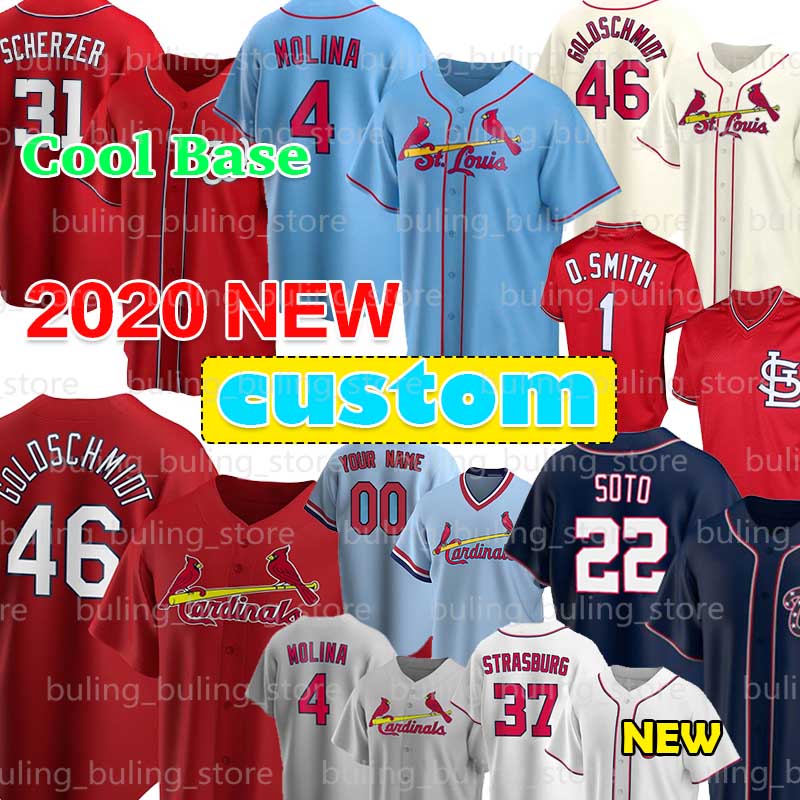 2020 Custom 4 Yadier Molina Cardinal Jersey 1 Ozzie Smith 31 Max Scherzer 46 Paul Goldschmidt 22 Juan Soto 13 Matt Carpenter, Black
2020 Custom 4 Yadier Molina Cardinal Jersey 1 Ozzie Smith 31 Max Scherzer 46 Paul Goldschmidt 22 Juan Soto 13 Matt Carpenter, Black