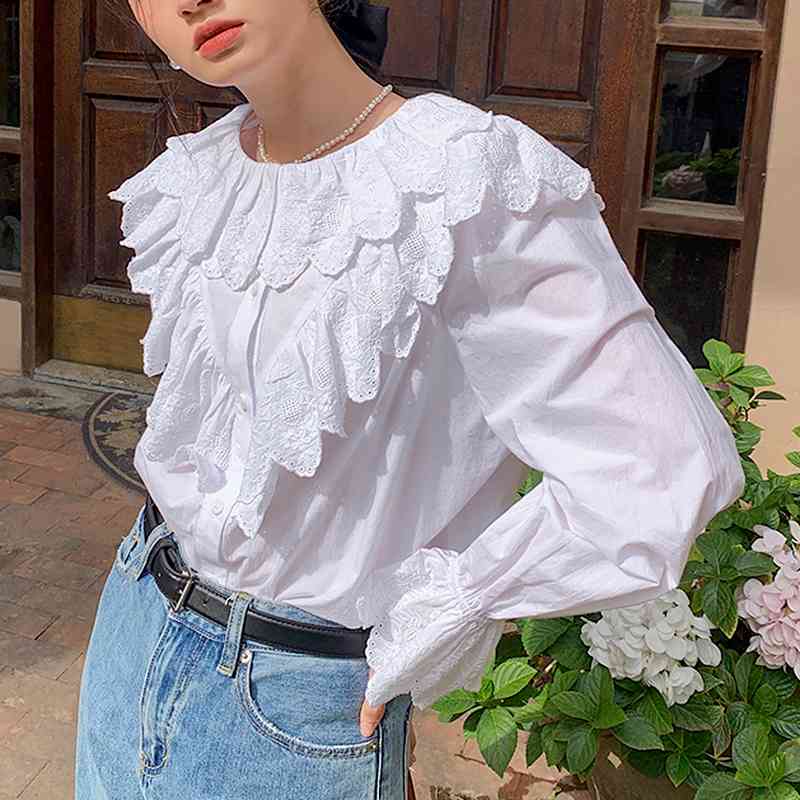 Sweet Fresh O-neck Ruffles Pleated Blouses for Women Elegant Office Lady Shirts Fashion All-match Female Tops Spring 210525, White
Sweet Fresh O-neck Ruffles Pleated Blouses for Women Elegant Office Lady Shirts Fashion All-match Female Tops Spring 210525, White