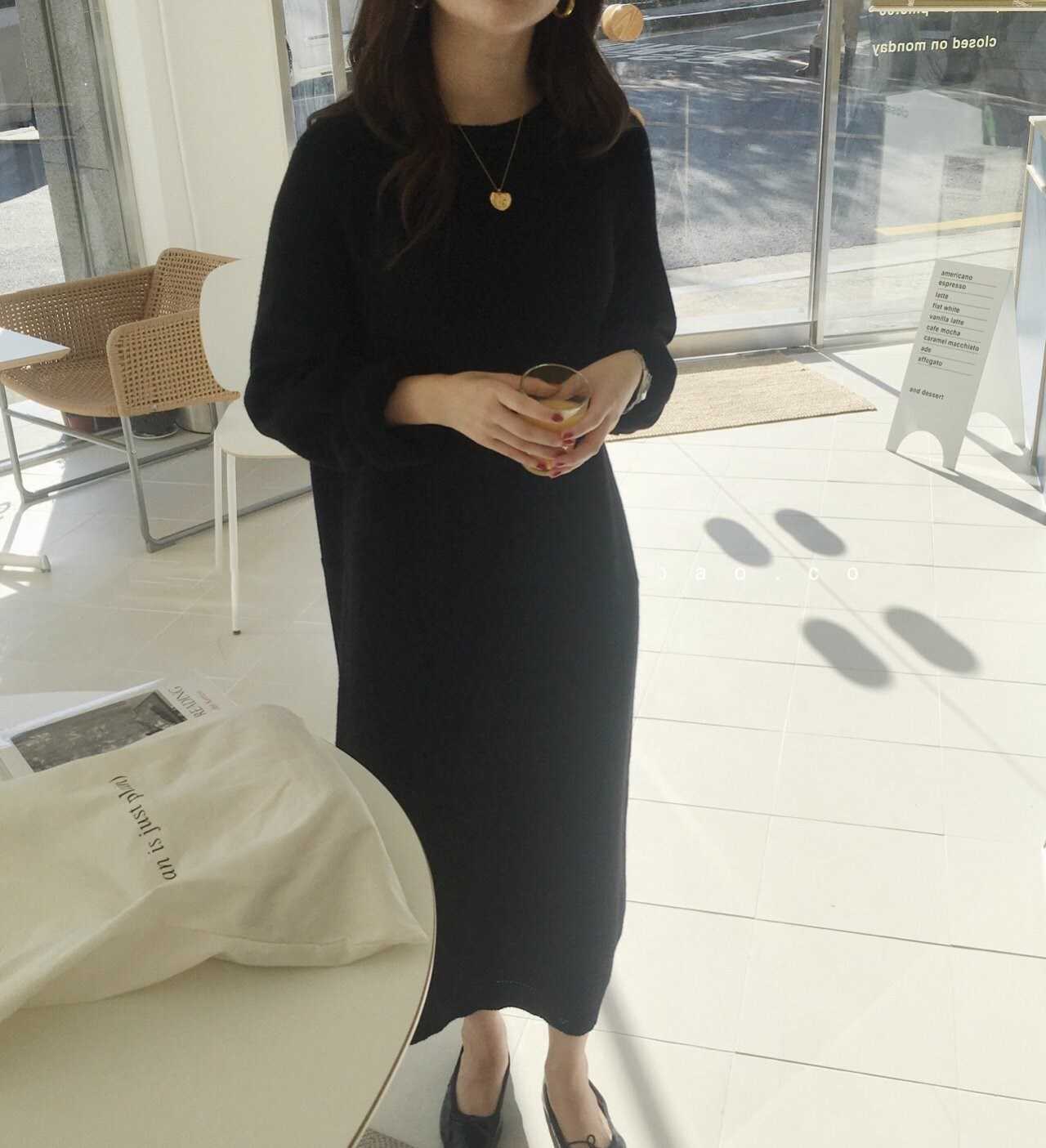 Knitted Dresses for Women Crew-Neck Long Sleeve Korean Style Fall Mid-Length Dress Female Loose Casual Pullover Kobieta Sukienka 210604