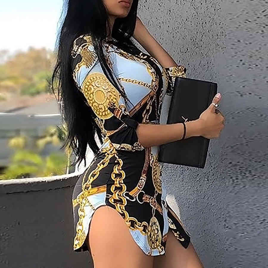 explosion models casual ladies shirt dress fashion printed shirt collar dress multi-color optional 210409