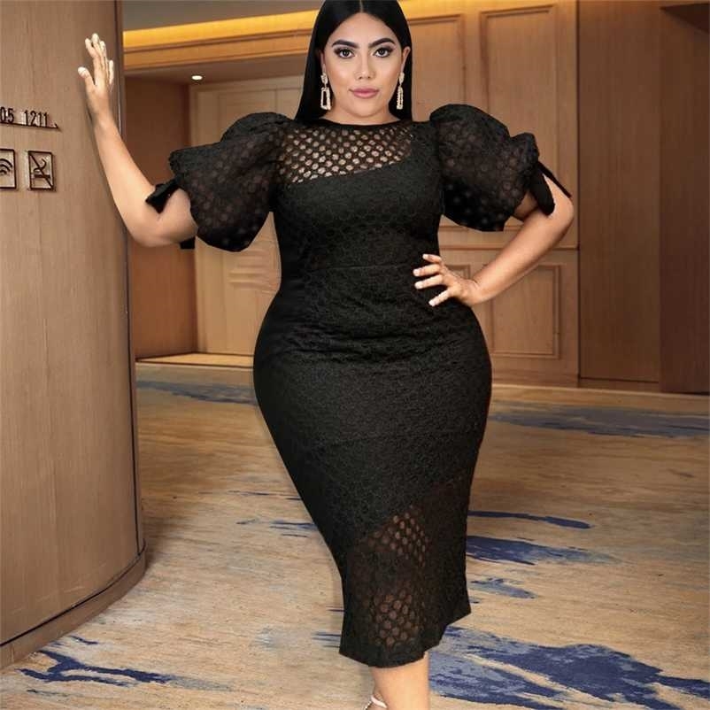 Black Plus Size Dresses Women Sexy Hollow Out Short Lantern Sleeve See Through Bodycon Evening Birthday Party Gowns Outfits 211106
Black Plus Size Dresses Women Sexy Hollow Out Short Lantern Sleeve See Through Bodycon Evening Birthday Party Gowns Outfits 211106