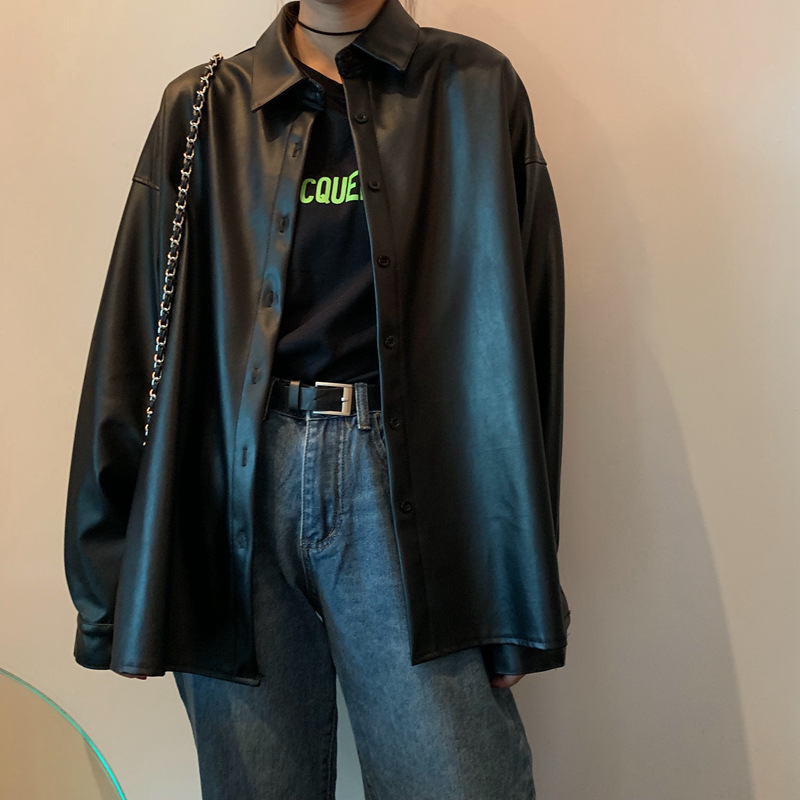women's leather & faux large-size leather blouse for women, fake black jacket, basic, turtleneck facing down, motorcycle spring 9i07
women's leather & faux large-size leather blouse for women, fake black jacket, basic, turtleneck facing down, motorcycle spring 9i07