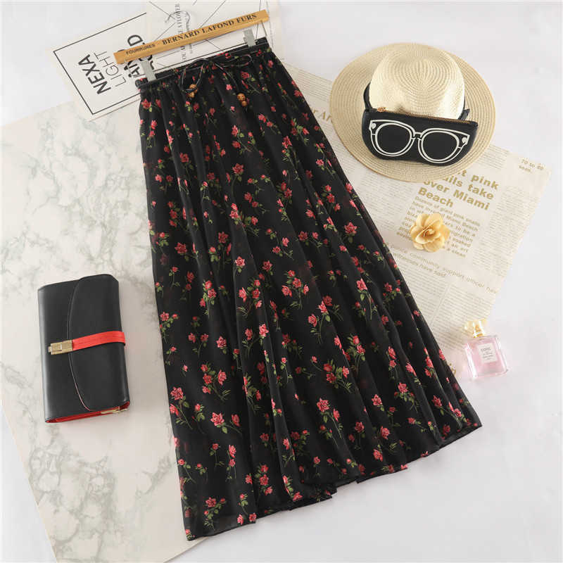 SURMIITRO Long Maxi Elegant Skirt Women Spring Summer Korean White Black Floral Print High Waist Sun School Female 210619