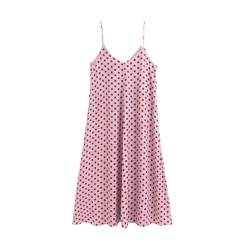 Women Sweet Fashion Polka Dot Midi Dress Vintage V Neck Backless Adjustable Straps Dresses Chic Vestidos Mujer 210520