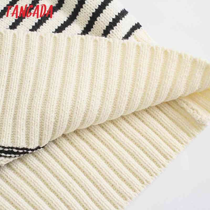 Women Vintage Striped Crop Knitted Vest Sweater Pocket Sleeveless Female Waistcoat Tops 3N30 210416