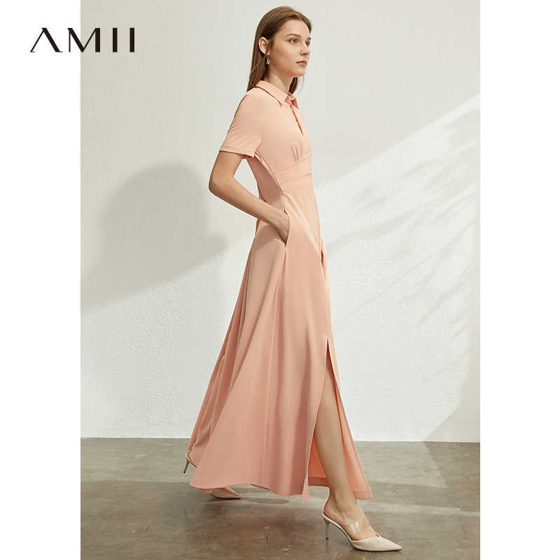 Minimalism Spring Summer Solid Temperament Women Long Dress Causal Chiffon Slim High Waist Pleated 12040264 210527